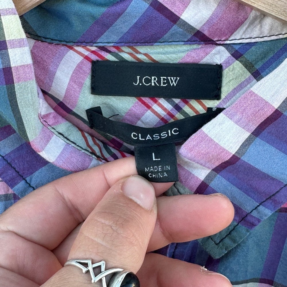 J.Crew Women’s Plaid button down Popover Shirt Long Sleeve Classic Fit Sz L - Picture 6 of 15